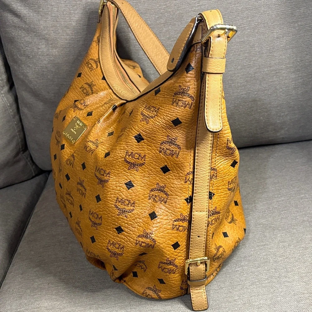 MCM Cognac Monogram Shoulder Hobo Bag ( Serial E0451)